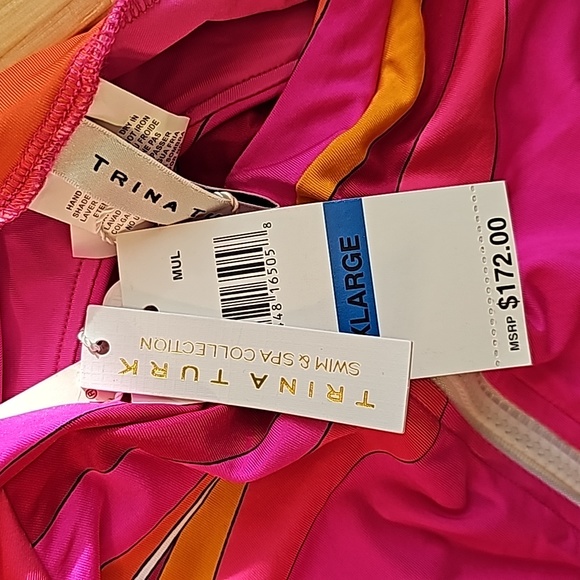Trina Turk Vivid Pink & Orange Vista Long-Sleeve One Piece Swimsuit - Size XL - Picture 7 of 11